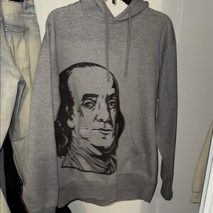 Gray Hoodie with Benjamin LA face Tattoo Graphic Print